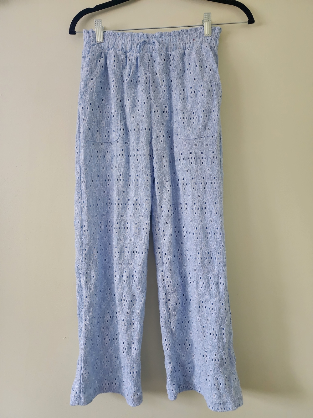 Zara Pale Blue Eyelet Elastic Waist Skirt